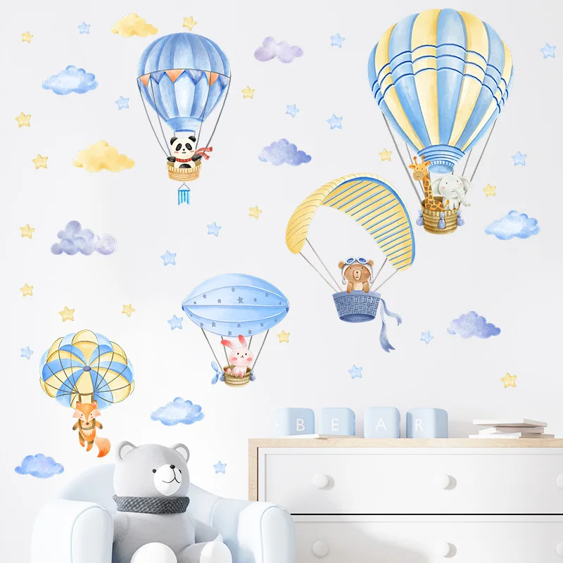 Animal Hot air balloon Wall Sticker Cartoon Hot air balloon Decals  Living Room Decorative Wallpaper
