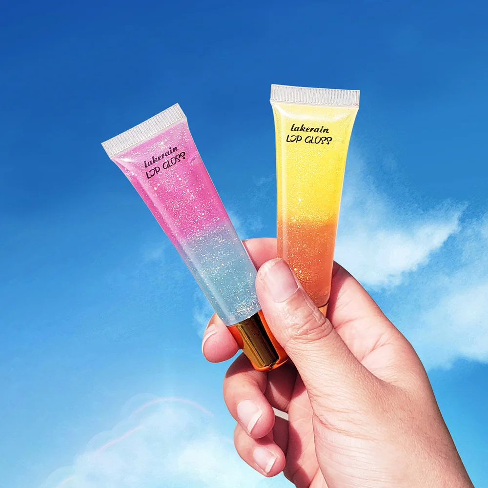 OMG private label two color lip plumping gloss clear shiny soft tube shimmer squeeze tube plump lip gloss