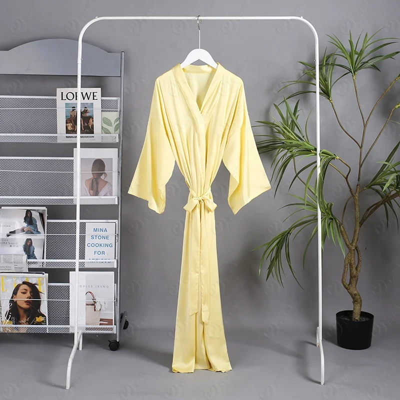 New Colors Chiffon Satin Robe Woman Silk Long Robe Full Length Women Nightgown One Size Sleepwear