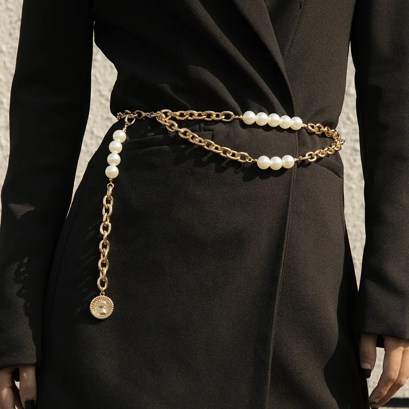 
New Design Retro Simple Waist Chain Belts Imitation Pearl Body Chain Belly Chain Waist 
