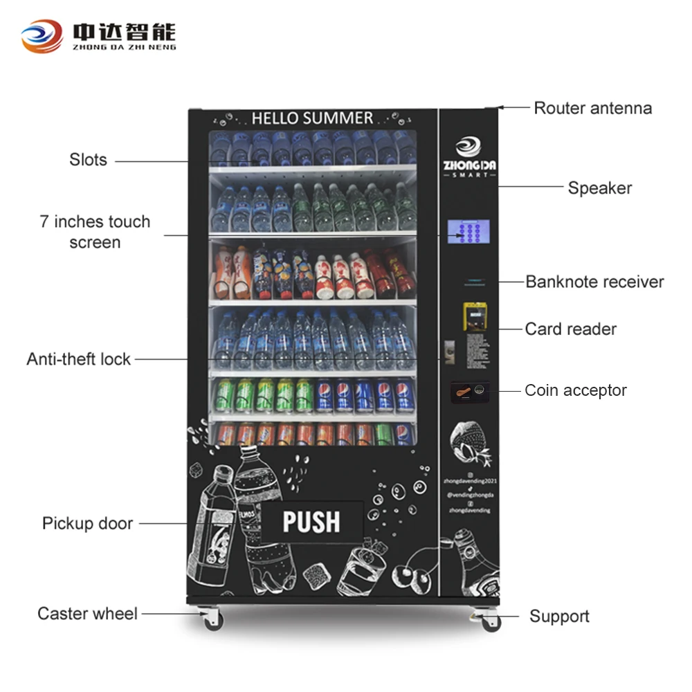 Germany Zhongda Automatic Drink Snacks Vending Machine Beer Wine Vending Machine With Cooling System