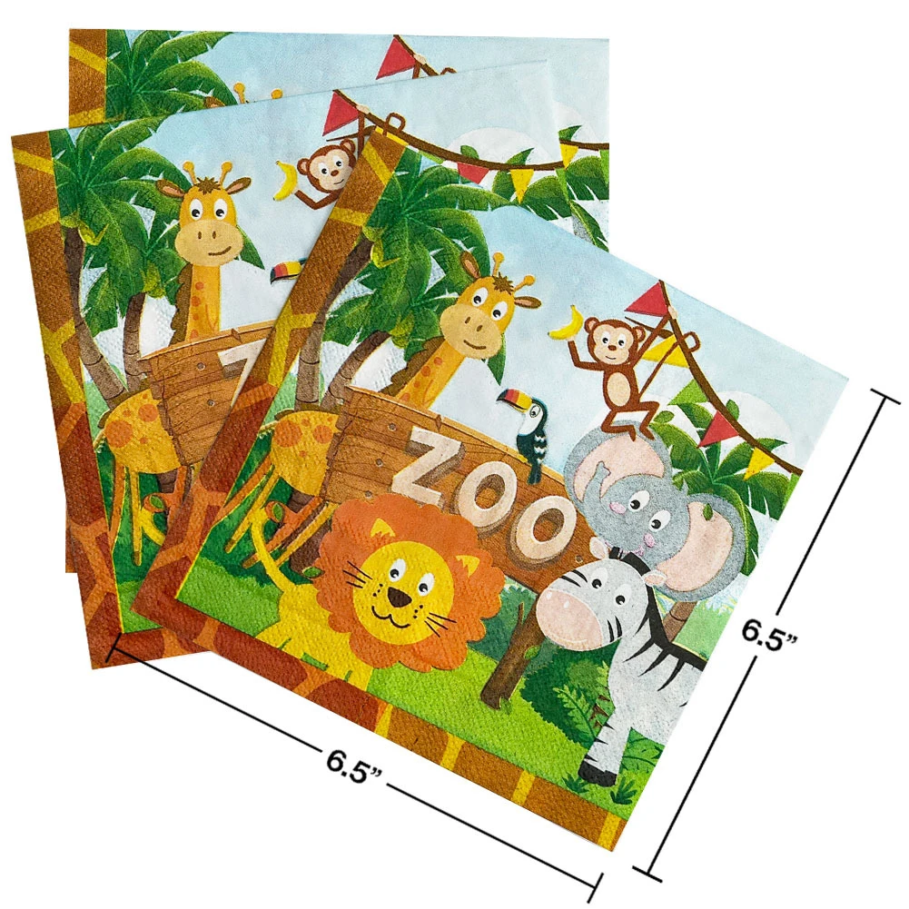Готово к отправке, салфетки для напитков 2 слоя 6,5 дюймов с принтом детская одежда для детской вечеринки Декоративные животные из зооппарка бумага для печати обеденный салфетка