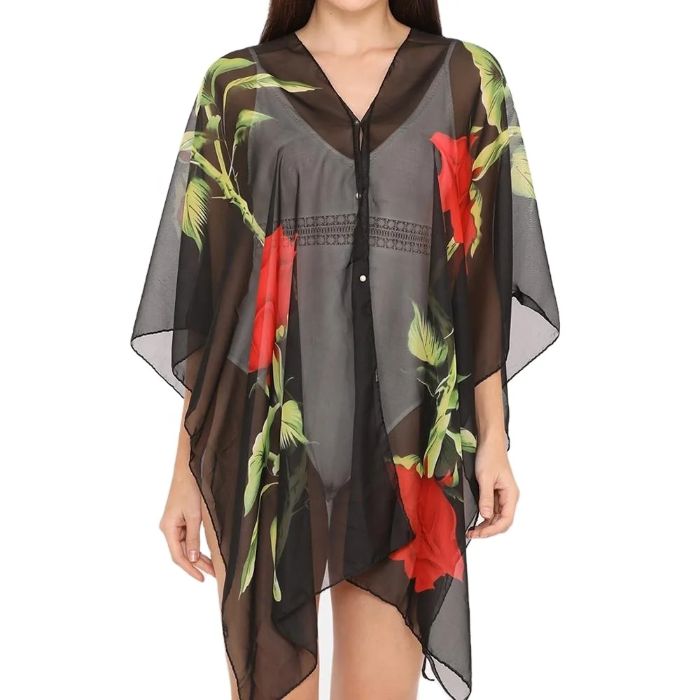 
Кафтан с цветочным принтом, пляжная одежда, боди-комбинезон для девочек 