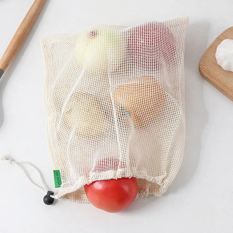 Eco-friendly Custom Muslin Cotton Multi Purpose Kitchen closet storage bag reusable Washable mesh shopping bag for grocery
