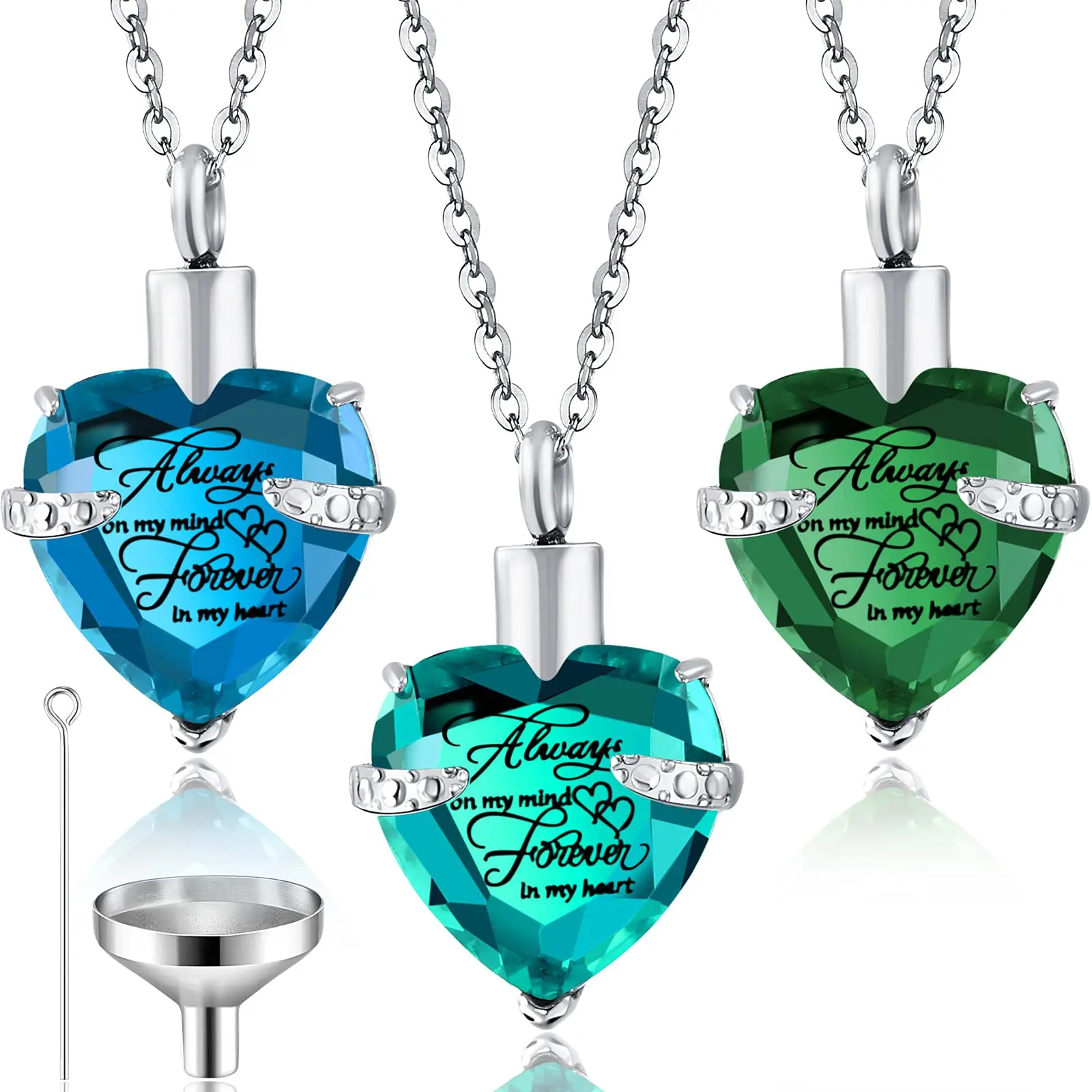 Heart Cremation Urn Necklace For Ashes Stainless Steel Keepsake Waterproof Memorial Pendant Always On My Mind Forever Fill Kit