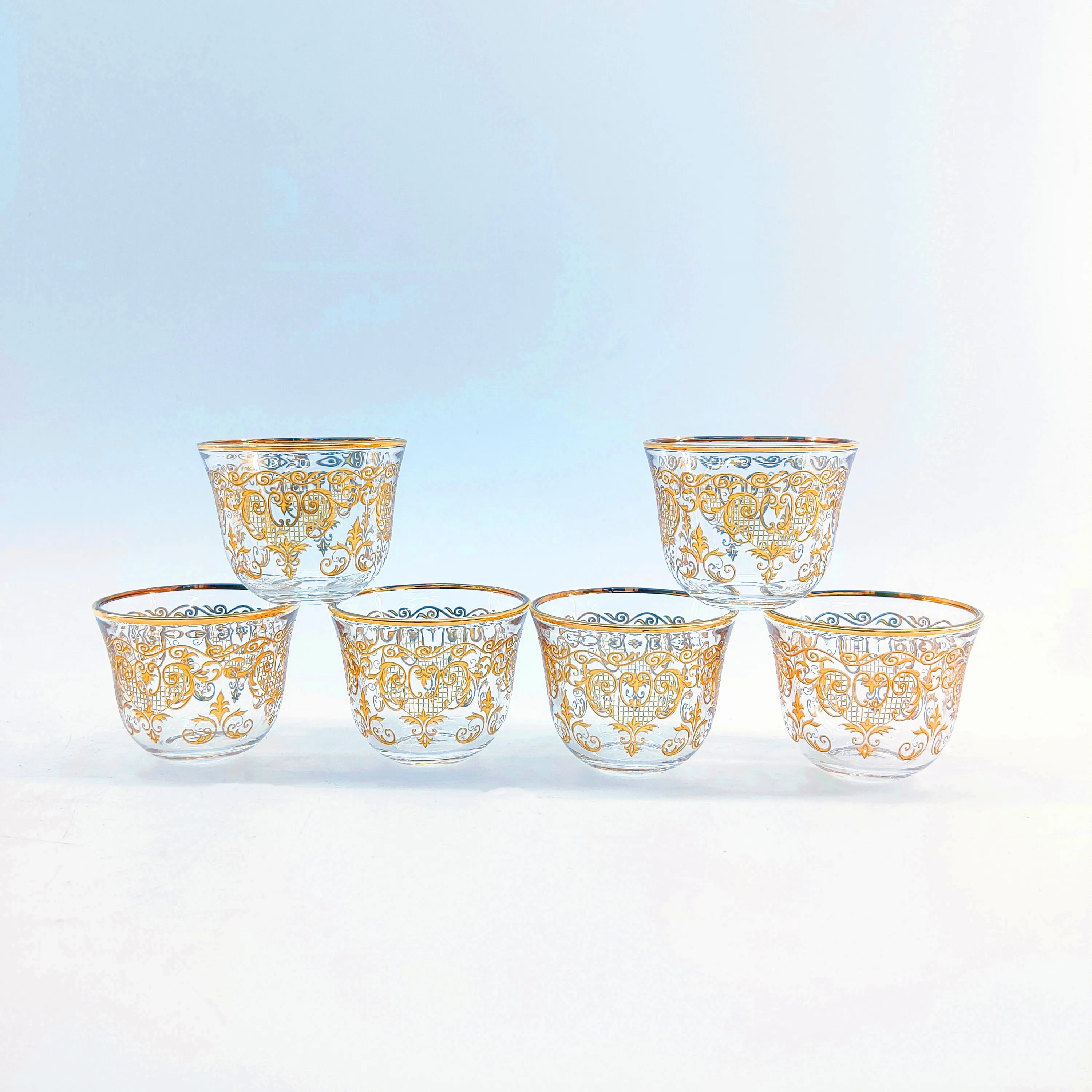 China Manufacture of Eco-friendly Handmade Tea Cup Sets  and White Glass with Real Gold of Arabic Tea Cup Set