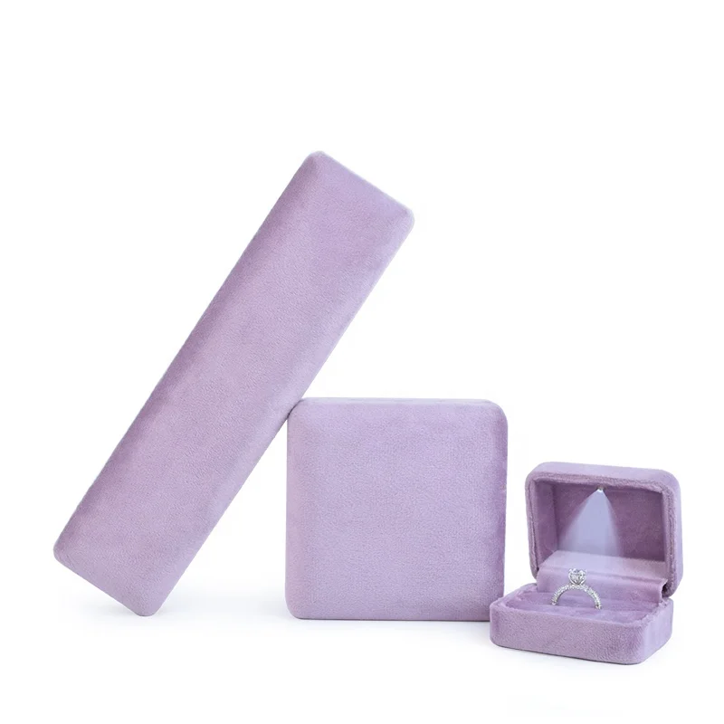 Wholesale high quality custom logo ring bangle pendant purple velvet ironed jewelry box