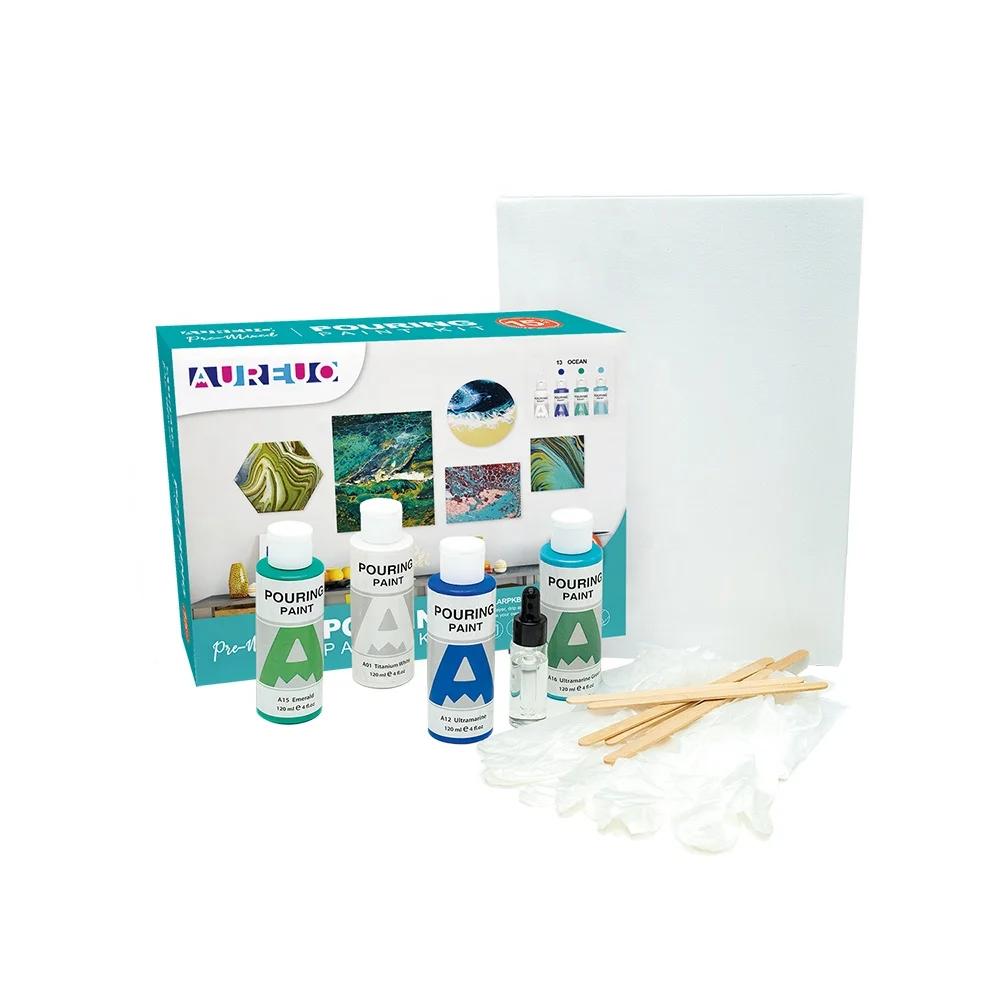 AUREUO Wholesale 120ml 4 Color Multi Theme Pre Mixed Creative DIY Acrylic Pouring Paints Kit