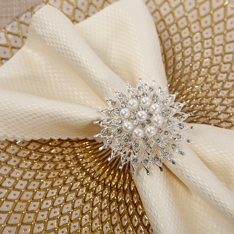 Ресторан поставщик оптом серебряный цвет великолепный жемчуг кристалл салфетки кольца