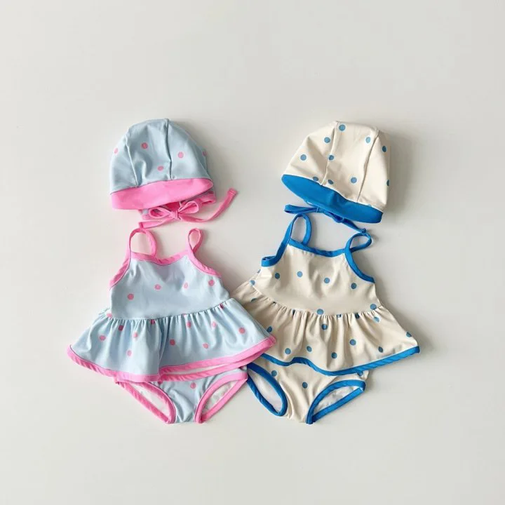 Korean New Style Cute Polka Dot Suspenders Infant Baby Girls Swimsuit Children Sunblock Three-Piece Beach Outdoor Bathing Suit