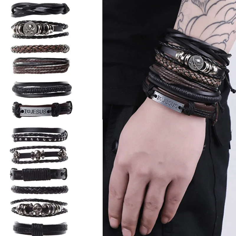 oem odm factory direct sale Custom Braided Mens Adjustable Leather Bracelet for men With Silver Buckle man bracelet