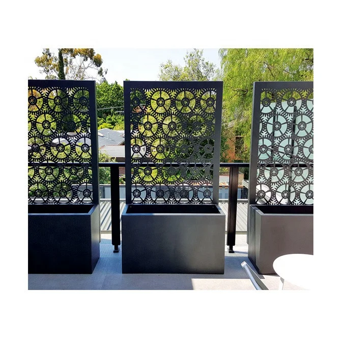 Laser Cut Outdoor Privacy Screen with Planter Box,Metal Privacy Panel, Raised Garden Bed