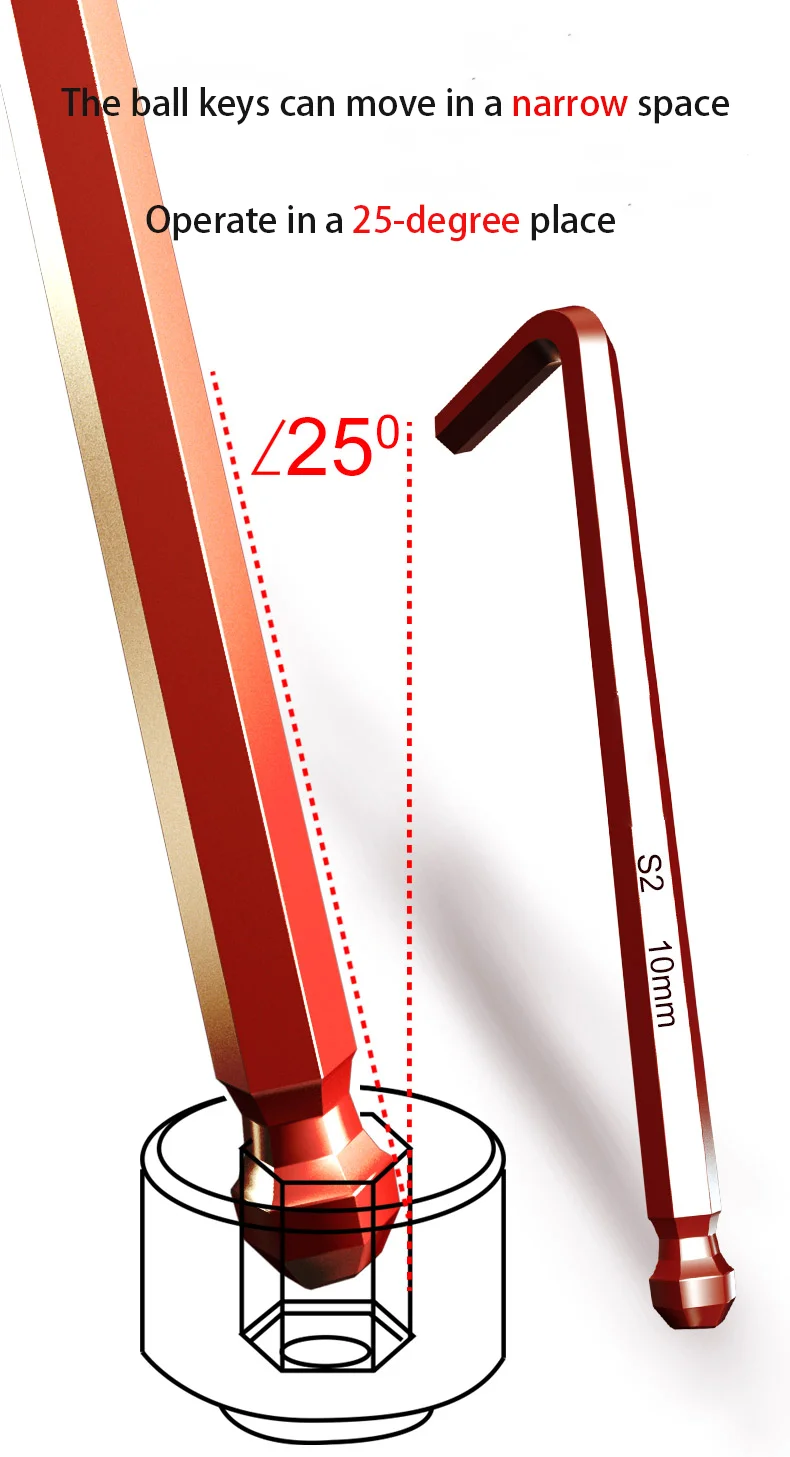 high quality 9pcs ball end S2 bronze folding universal combination 2 4 5 6 8mm hexagonal hex key wrench set allen Wrenches