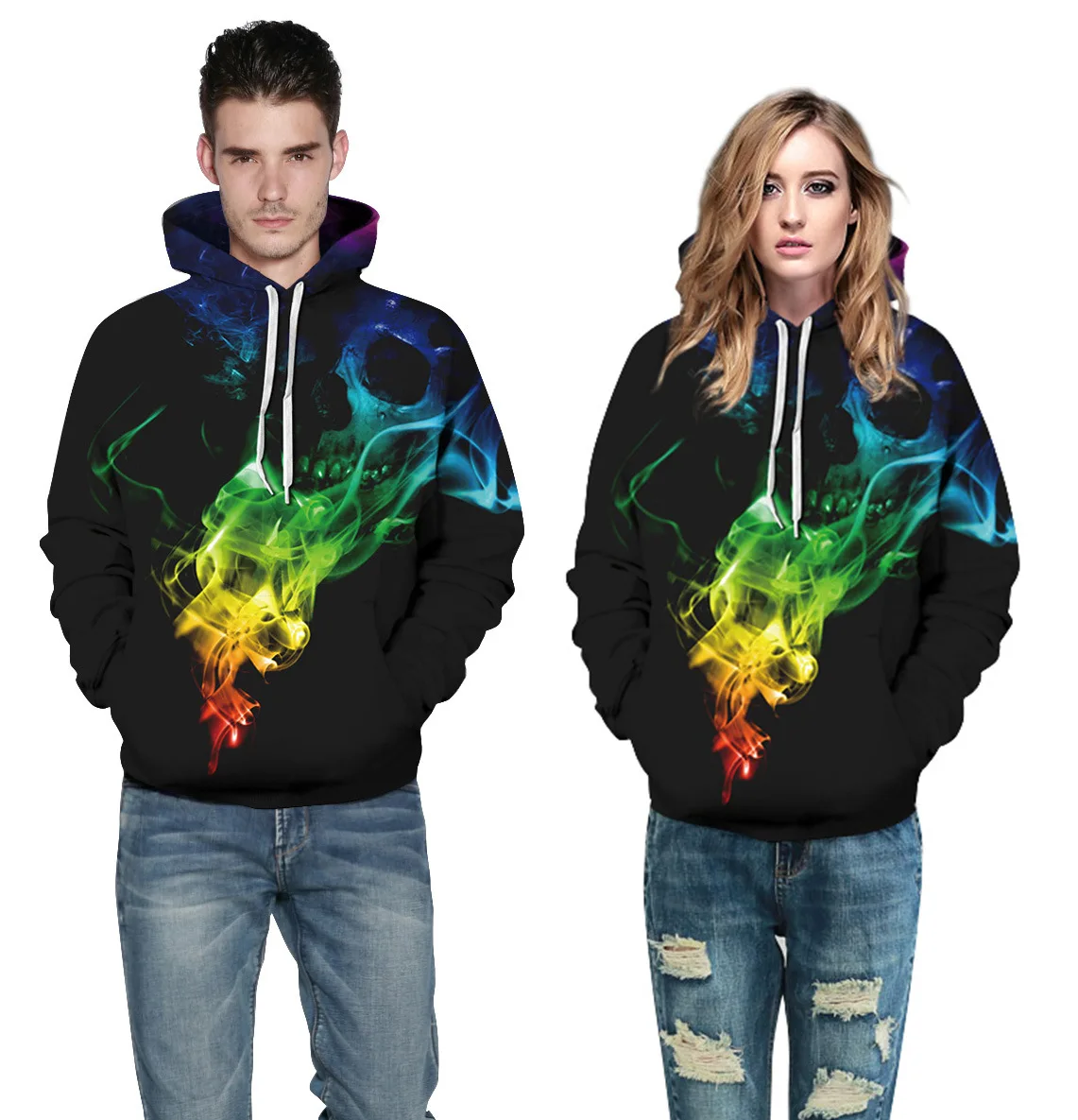 ZACAVIA Star Smoke Color Ink Digital Printing Hoodie Pullover Couple Baseball Jacket Hoodie for Women and Men