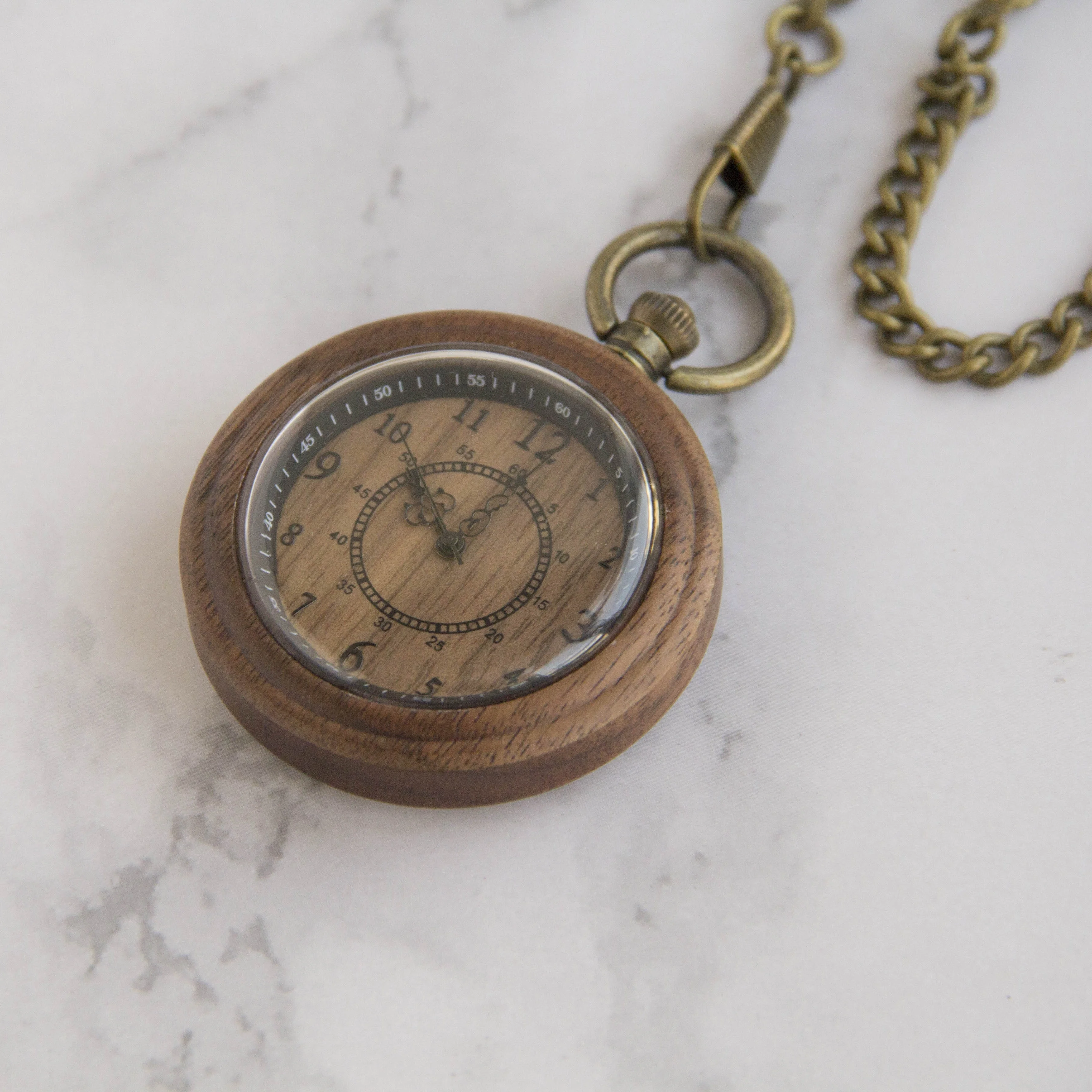 Round Vintage Pocket Watch  Wooden Antique Style