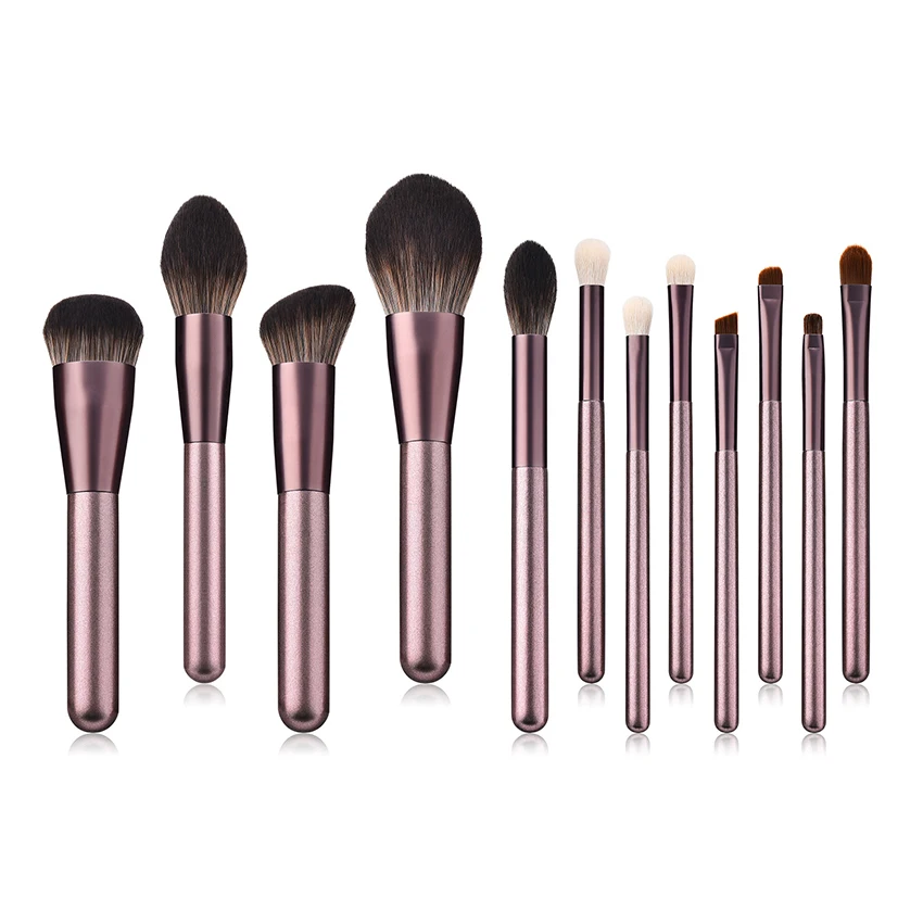 2023  Hot Selling 12 pcs grapelet wood handle  shimmer handle cosmetic makeup brush sets