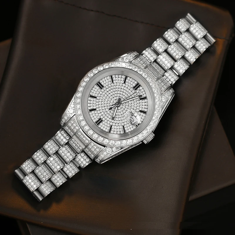 Blues OEM Japan Movement full diamond watch fashion high quality custom logo branded luxury cz Stainless Steel men Quartz watch
