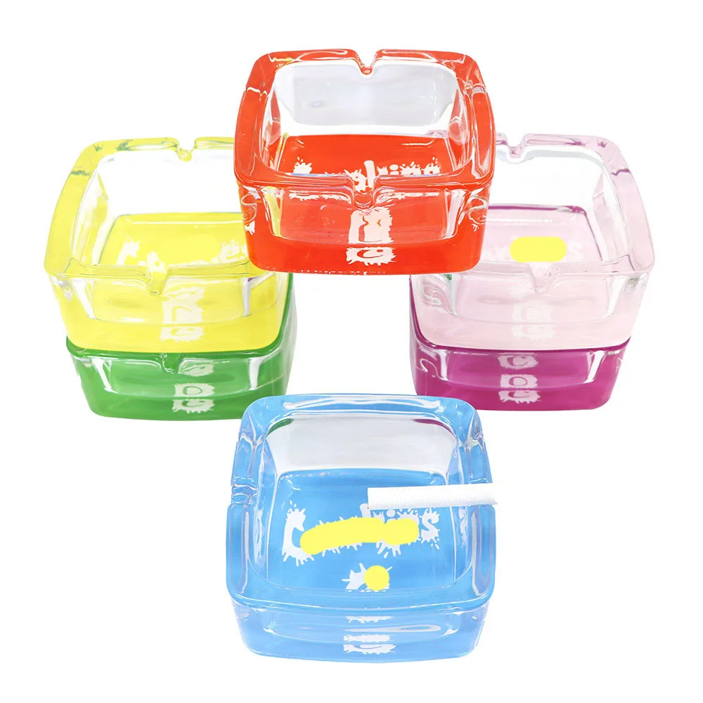 JUJI Wholesale Custom Logo Print Glass Pocket Smokeless Square Round Smoking Accessories Crystal Ash Tray Ashtray