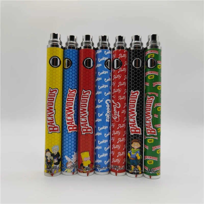 Hot new preheat function cbd 1100mah twist pen battery backwoods cartoon design vv vape pen 510 thread battery kit