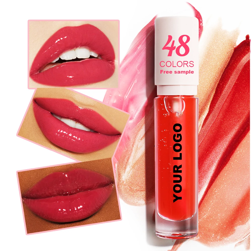 Custom Logo Vendors Makeup Bulk Base Gel Shimmer Clear Tinted Vegan Glossy Lip Gloss Oil Wholesale