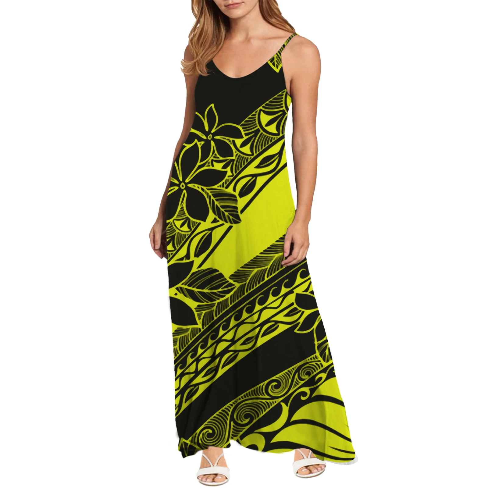 Most Design Dress Girls 2021 Colorful Polynesian Tribal Printed Beach Wear Long Clothing White Night Dress Women For Girls