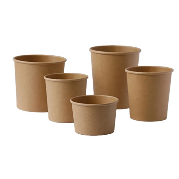 Одноразовый стакан для супа из крафт-бумаги, Салатница с бумажной крышкой, биоразлагаемый контейнер для еды в продаже