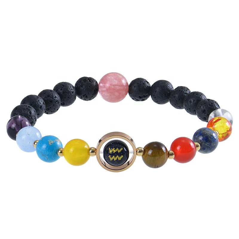 New twelve constellations blue sandstone volcanic stone jewelry fashion rock crystal beaded bracelet
