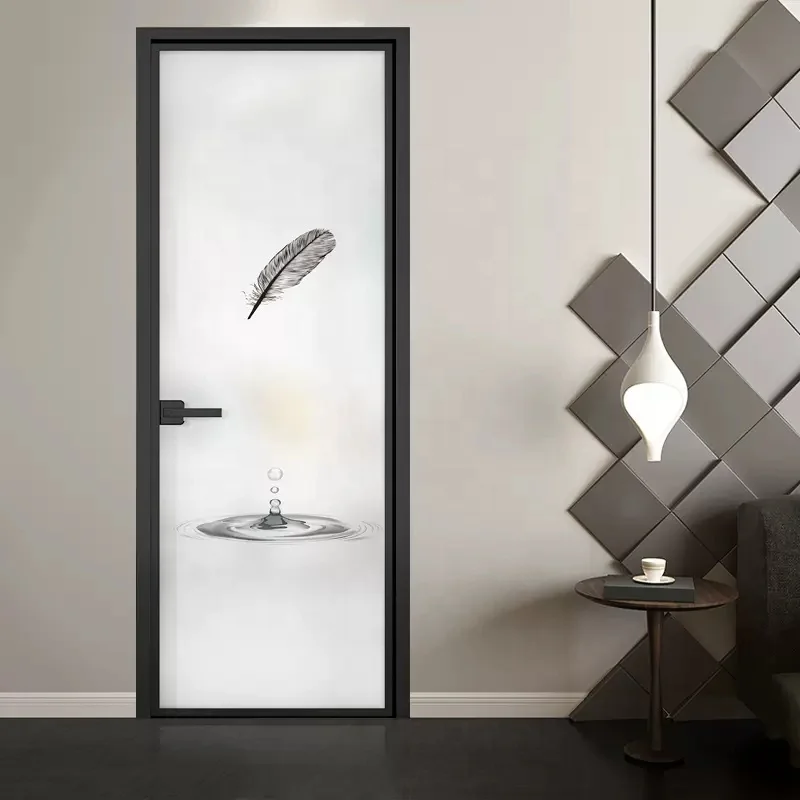 Home Interior Mirrored Barn Doors Designed Glass Veneer Door For Bathroom