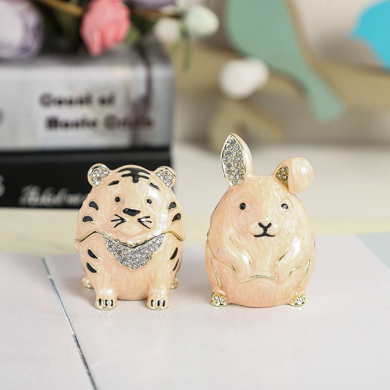SHINNYGIFTS Enamel Metal 3D Twelve Chinese Zodiac Trinket Box Small Jewelry Gift Box