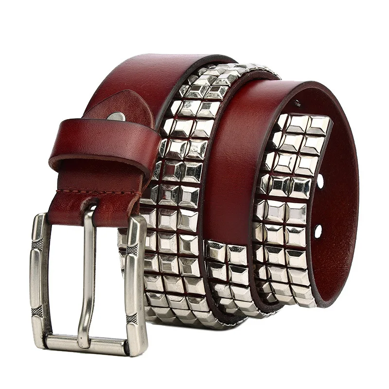 Studded Belt Pyramid Rivets Studs Decoration Belt Punk Style Retro Handmade Full Grain Leather