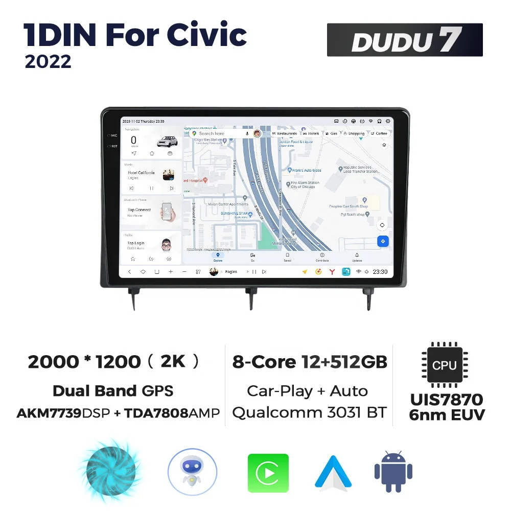 Mekede DUDU7 android car radio dvd player 2K multimedia split screen dvr map for Honda Civic 2022