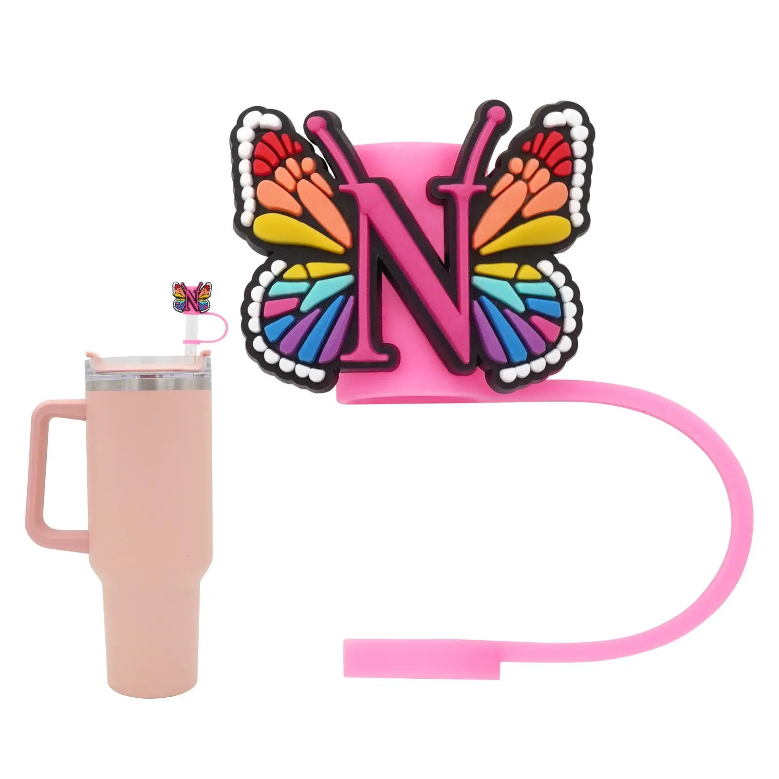 10mm Silicone Straw Topper Butterfly Letter Dustproof Straw Cover Reusable Cartoon Drink Straw Cover