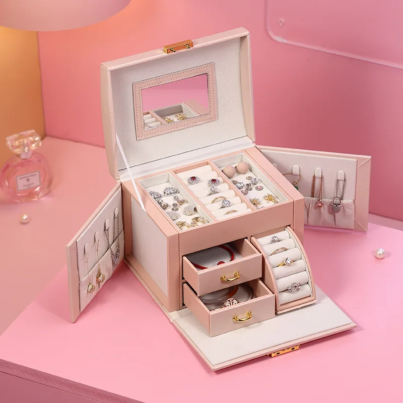 Large Jewelry Storage Box Multi-Layer Organizer For Jewelry Necklace Earring Leather Storage Packaging Display Boxes