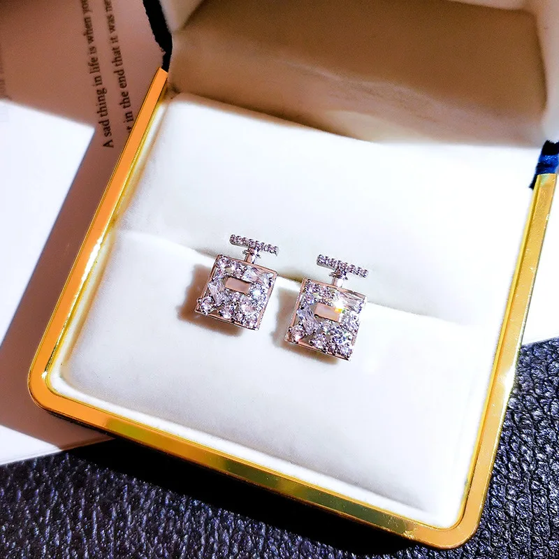 South Korea simple and small earrings trendy net red ins perfume box earrings fashion design earrings