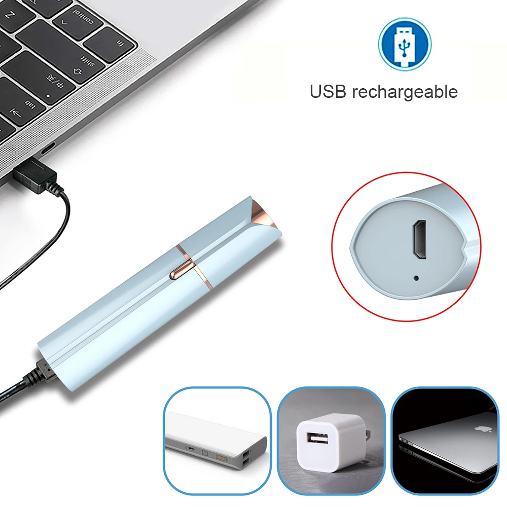 22 Portable USB Rechargeable White Blue Mini Women Face Eyebrow Trimmer Facial Hair Remover 2 in 1