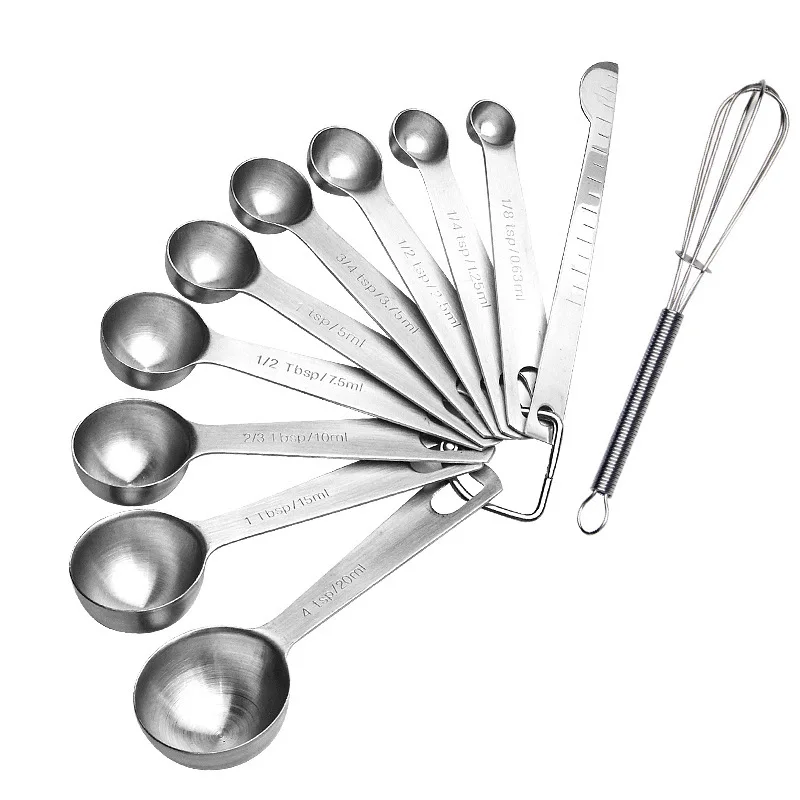 
Stainless steel baking measuring spoon set scale egg beater seasoning spoon kitchen tool 6 11 piece set  (1600214740356)