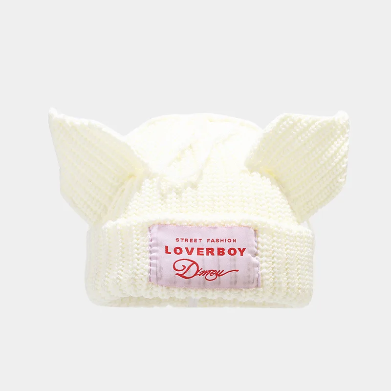 Winter And Autumn Fashion Cute Wholesale Warm Knitted Beanies With Ears Unisex Custom Logo Hats winter hats for men