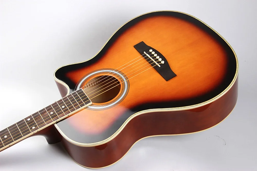 Professional factory price Wholesale musical instrument high gloss finish natural black sunburst 40 inch acoustic guitar