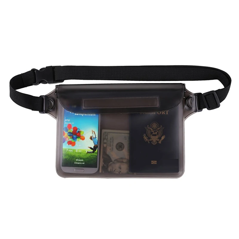 Waterproof Pouch Bag With Adjustable Waist Strap Transparent Screen Touchable Cell Phone Bags For Travel Beach Swimming Boating