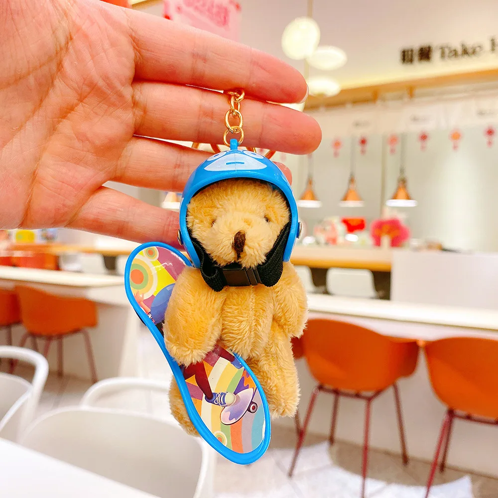 Wholesale Skateboard Bear Plush Pendant Creative Cartoon Cute Wind Key Chain Student Gift Bag Key Chain