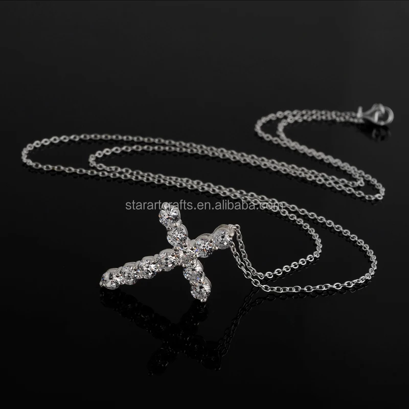 GBP Christian Jesus Cross Religious Pendant Necklace Jewelry Delivery Silver White Zircon 8