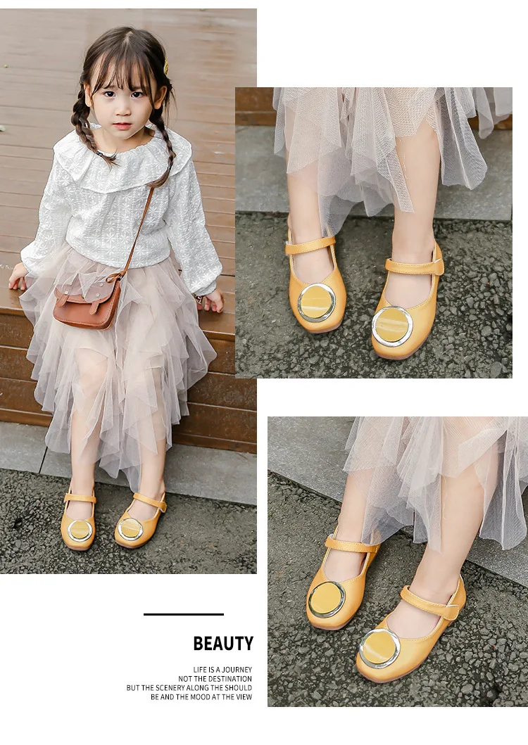 2022 Spring New Fashion Girls Genuine Leather Flat And Comfortable Children School Uniform Bow Princess Dress