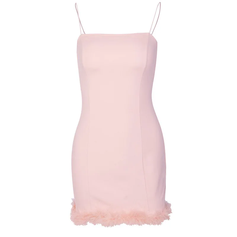 Multi-color Dress With Condole Belt Turkey Feather Miniskirt Sexy Dress