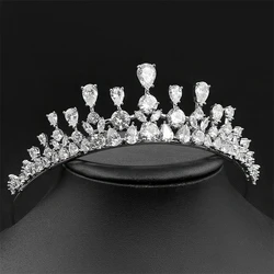 Роскошные ювелирные изделия для невесты с фианитами и бриллиантами из меди и латуни с серебряным покрытием Свадебная Корона Тиара женские аксессуары для волос