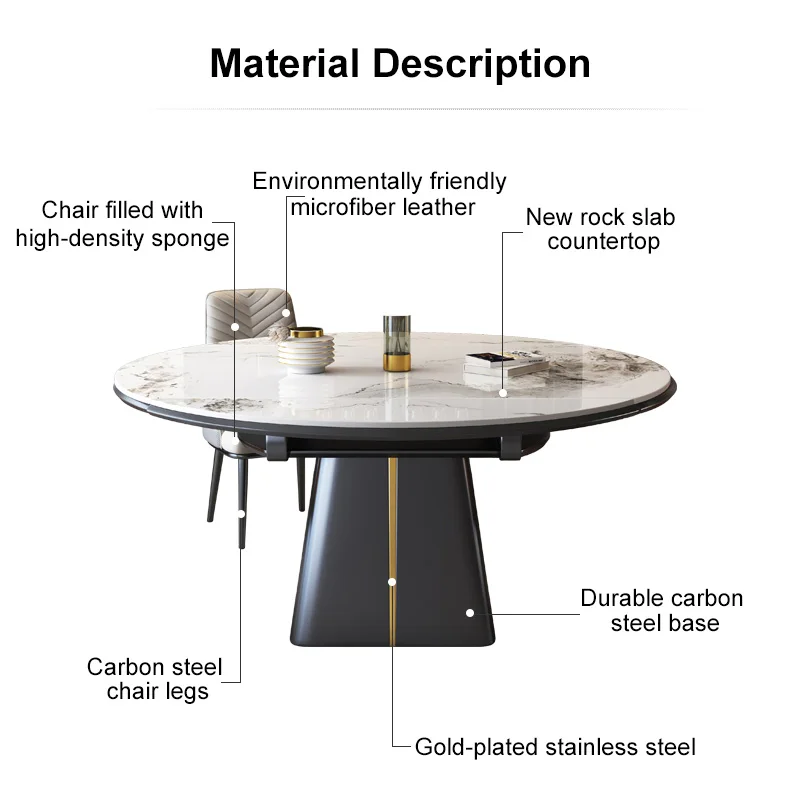 Stainless Steel Metal Base Dining Table Marble Extendable Dining Table Set Various Slate Colors Available Restaurant Table