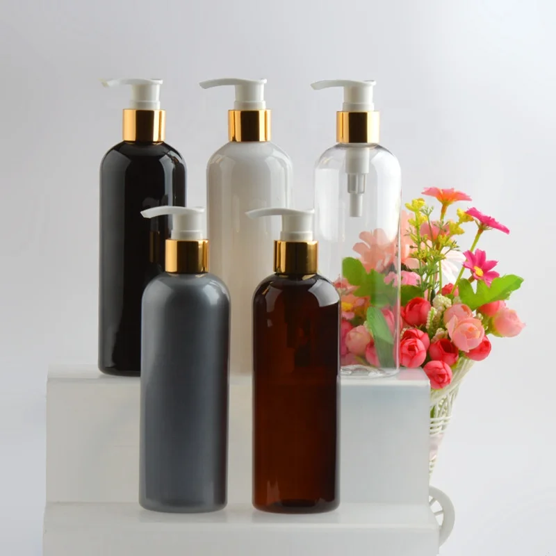 300ml Shampoo Lotion Pump Bottle with Golden aluminum Cap Cosmetic Plastic Bottles