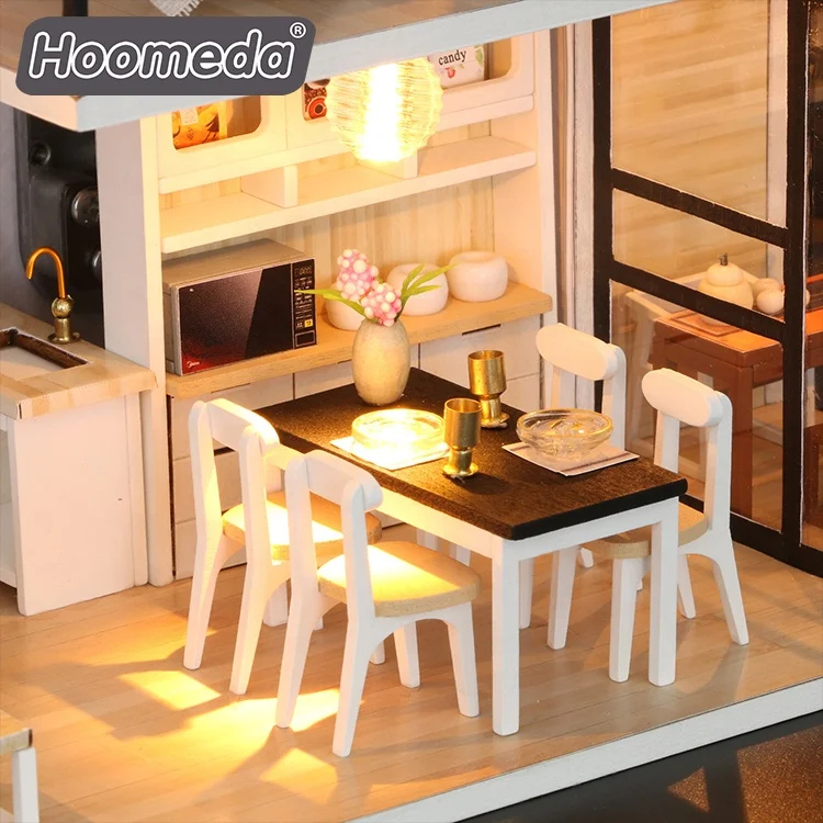 New products loft style diy handwork assembly 2 floors wooden dollhouse 1 24 scale miniature dollhouse