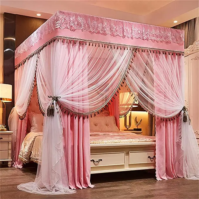 Двухслойная Роскошная квадратная кровать 4 Студенческая Складная москитная сетка с рамкой для кровати кровать-палатка