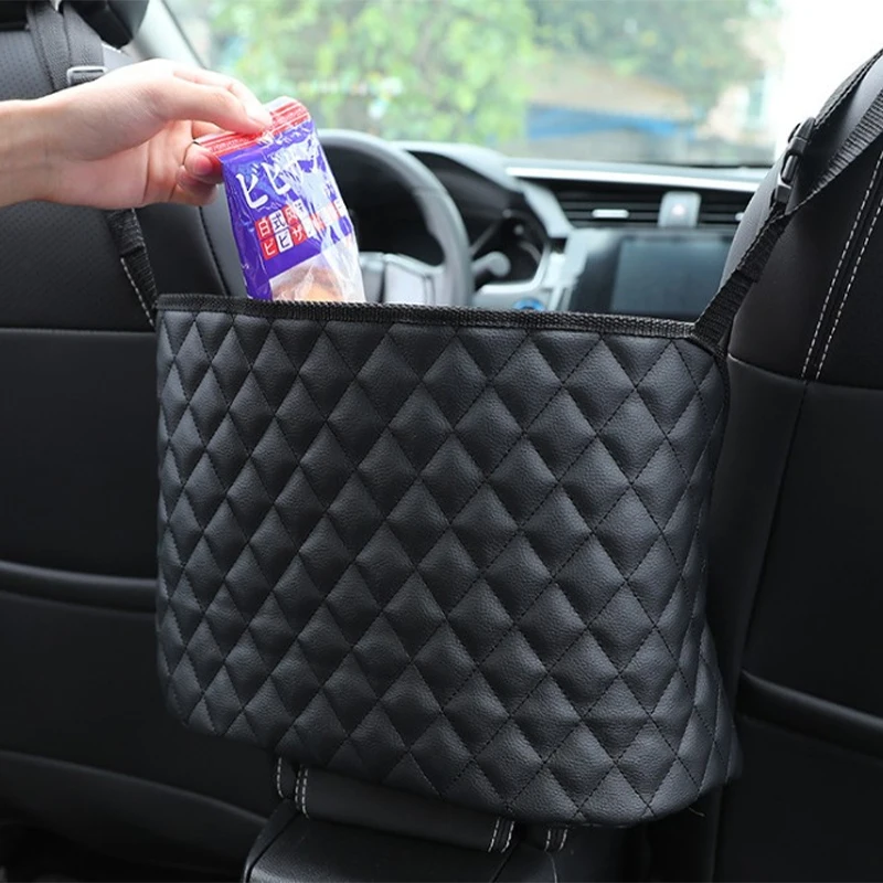 Hot Sale Durable Leather Car Net Pocket Hanging Storage Bag