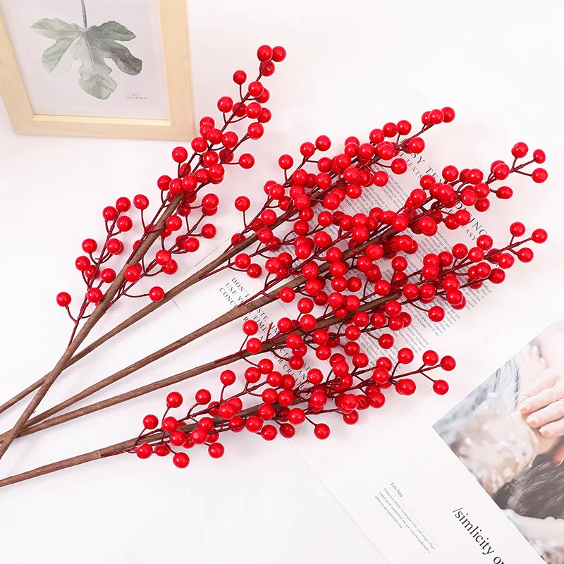 High quality artificial berries acacia beans Artificial plant with fruits for wedding Christmas home red berry stem